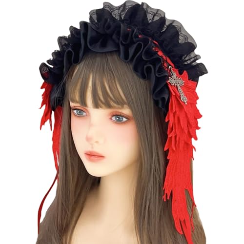 JSGHGDF Elegantes Schwarzes Gotisches Stirnband Mit Komplizierten Spitzenmustern Und Verzierten Metallkreuzen Gothic Spitzen Haarzubehör von JSGHGDF