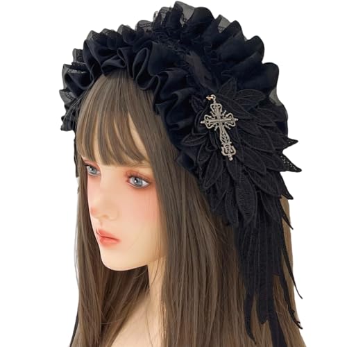JSGHGDF Elegantes Schwarzes Gotisches Stirnband Mit Komplizierten Spitzenmustern Und Verzierten Metallkreuzen Gothic Spitzen Haarzubehör JSGHGDF Elegantes Schwarzes Gotisches Stirnband Mit Komplizierten Spitzenmustern Und Verzierten Metallkreuzen Gothic Spitzen Haarzubehör von JSGHGDF