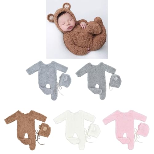 JSGHGDF Foto-Requisiten für Neugeborene, Berber-Fleece-Kostüm, Bären-Ohr-Hut, Baby-Strampler, Fotoshooting-Kleidung, Fotostudio-Requisiten, 2 Stück JSGHGDF Foto-Requisiten für Neugeborene, Berber-Fleece-Kostüm, Bären-Ohr-Hut, Baby-Strampler, Fotoshooting-Kleidung, Fotostudio-Requisiten, 2 Stück von JSGHGDF