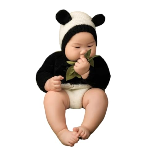 JSGHGDF Foto-Requisiten für Neugeborene, Strick-Kostüm, Panda-Ohr-Hut, Baby-Dreieck-Strampler, Fotoshooting-Kleidung, Fotostudio-Requisiten, 2 Stück JSGHGDF Foto-Requisiten für Neugeborene, Strick-Kostüm, Panda-Ohr-Hut, Baby-Dreieck-Strampler, Fotoshooting-Kleidung, Fotostudio-Requisiten, 2 Stück von JSGHGDF