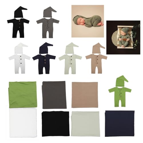 JSGHGDF Foto-Requisiten für Neugeborene, Turban, Hut, Overall, Hose, Posierende Kleidung, Baby-Fotografie-Decke, Baby-Fotoshooting-Kostüm-Set JSGHGDF Foto-Requisiten für Neugeborene, Turban, Hut, Overall, Hose, Posierende Kleidung, Baby-Fotografie-Decke, Baby-Fotoshooting-Kostüm-Set von JSGHGDF