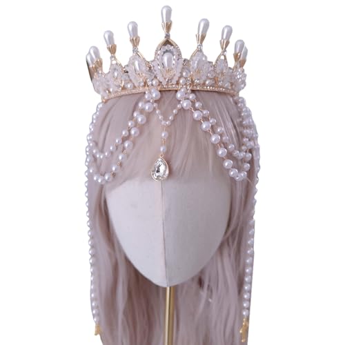 JSGHGDF Luxuriöse Perlenkronen Cosplay Kopfschmuck Kopfschmuck Legierung Haarschmuck Party Kopfbedeckung für Fotografie und Abschlussball JSGHGDF Luxuriöse Perlenkronen Cosplay Kopfschmuck Kopfschmuck Legierung Haarschmuck Party Kopfbedeckung für Fotografie und Abschlussball von JSGHGDF