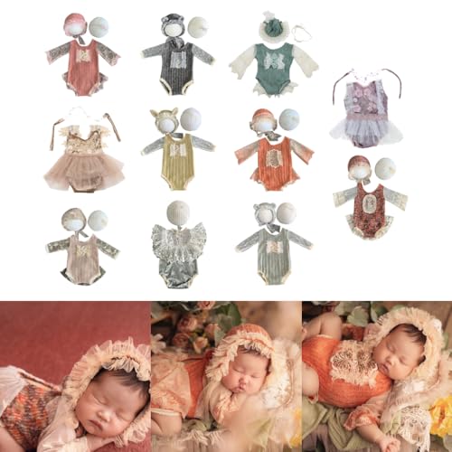 JSGHGDF Neugeborene Foto Requisiten Stirnband/Hut & Spitze Overall Baby Fotografie Kleidung Kopfschmuck Langarm Strampler für Neugeborene JSGHGDF Neugeborene Foto Requisiten Stirnband/Hut & Spitze Overall Baby Fotografie Kleidung Kopfschmuck Langarm Strampler für Neugeborene von JSGHGDF
