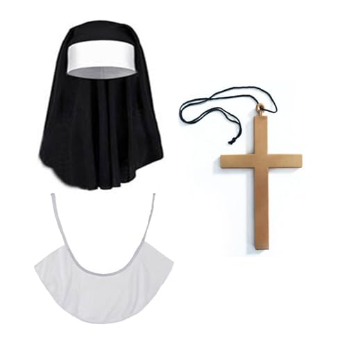 JSGHGDF Nonnen-Kostüm-Set, Nonnenhut, Nonnenkragen, Kreuz-Anhänger, Halskette, Oberschenkelhohe Socken für Halloween, Cosplay-Thema, 3-teiliges Set, M JSGHGDF Nonnen-Kostüm-Set, Nonnenhut, Nonnenkragen, Kreuz-Anhänger, Halskette, Oberschenkelhohe Socken für Halloween, Cosplay-Thema, 3-teiliges Set, M von JSGHGDF