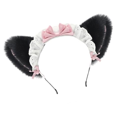 JSGHGDF Plüsch-Ohr-Stirnband für Dienstmädchen, Cosplay, Kostümpartys, weiche Schleife, Haarschmuck mit 6 Farben, Gothic-Stil, Dienstmädchen, Katzen, Ohr-Haarband JSGHGDF Plüsch-Ohr-Stirnband für Dienstmädchen, Cosplay, Kostümpartys, weiche Schleife, Haarschmuck mit 6 Farben, Gothic-Stil, Dienstmädchen, Katzen, Ohr-Haarband von JSGHGDF