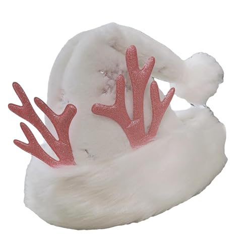 JSGHGDF Plüsch-Weihnachtsmann-Kostüm, Hut mit Hirschhorn, lustiger Weihnachtsparty-Hut, Weihnachtsfeiertagskostüm, Hut für Damen und Mädchen JSGHGDF Plüsch-Weihnachtsmann-Kostüm, Hut mit Hirschhorn, lustiger Weihnachtsparty-Hut, Weihnachtsfeiertagskostüm, Hut für Damen und Mädchen von JSGHGDF