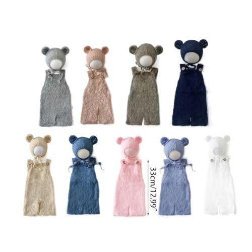 JSGHGDF Schöne Foto-Requisiten für Neugeborene, Jungen, Mädchen, Outfits, Mohair-Bär-Hut, Haube und Strampler, Bodysuit, Fotoshooting-Kostüm-Set von JSGHGDF