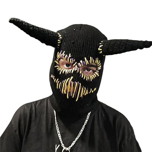 JSGHGDF Teufelshörner, Strickmütze, Halloween, warme Wintermütze, genähte Mundnarben, Skimütze, Kopfbedeckung für Erwachsene und Jugendliche JSGHGDF Teufelshörner, Strickmütze, Halloween, warme Wintermütze, genähte Mundnarben, Skimütze, Kopfbedeckung für Erwachsene und Jugendliche von JSGHGDF