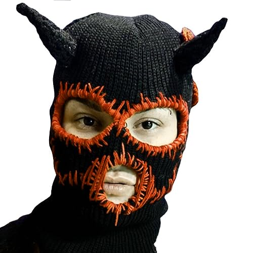 JSGHGDF Teufelshörner, Strickmütze, Halloween, warme Wintermütze, genähte Mundnarben, Skimütze, Kopfbedeckung für Erwachsene und Jugendliche JSGHGDF Teufelshörner, Strickmütze, Halloween, warme Wintermütze, genähte Mundnarben, Skimütze, Kopfbedeckung für Erwachsene und Jugendliche von JSGHGDF