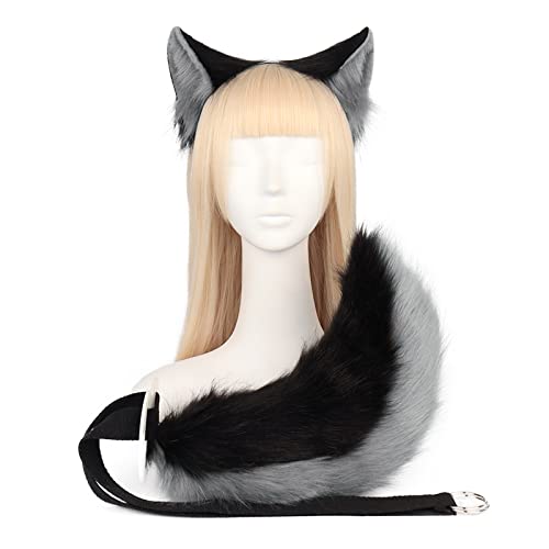 JSGHGDF Tier-Cosplay-Kostüme, künstlicher Wolf, pelziger Schwanz und Ohren, Stirnband für Halloween-Party, Kostümzubehör JSGHGDF Tier-Cosplay-Kostüme, künstlicher Wolf, pelziger Schwanz und Ohren, Stirnband für Halloween-Party, Kostümzubehör von JSGHGDF