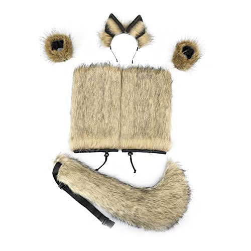 JSGHGDF Wolfskostüm-Zubehör-Set, Wolfsohren, Stirnband, Wolfsschwanz, Manschetten, Fußbedeckungen, Zubehör für Füchse, Hundekostüm, 4-teilig JSGHGDF Wolfskostüm-Zubehör-Set, Wolfsohren, Stirnband, Wolfsschwanz, Manschetten, Fußbedeckungen, Zubehör für Füchse, Hundekostüm, 4-teilig von JSGHGDF