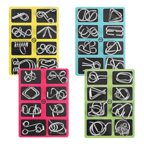 32 Stück Knobelspiele Metall, 3D Brainteaser Metall Puzzle,Knobelspiele Kit Denksportaufgaben, Puzzle Metallpuzzle Geschenke für Kinder Teenager & Erwachsene von JSMTKJ