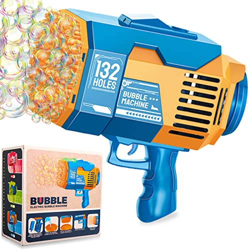 132 Löcher Seifenblasenpistole,Bazooka Bubble Gun, Bubble Maschine Pistole, mit Seifenblasenlösung für Kinder & Erwachsene (Blue) von JSRHEEM