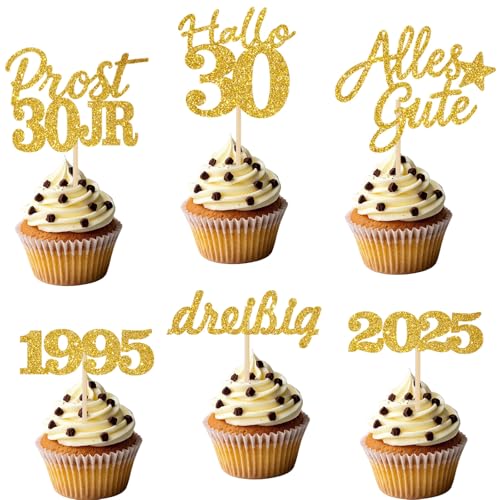 24 Stücke Glitzernde 30. Geburtstag Cupcake Dekorationen - Partyartikel für den 30. Geburtstag 1995 - Kuchendekoration (Gold 30) von JSRHEEM