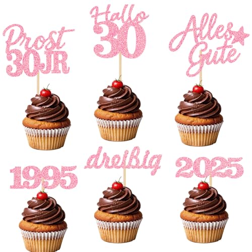 24 Stücke Glitzernde 30. Geburtstag Cupcake Dekorationen - Partyartikel für den 30. Geburtstag 1995 - Kuchendekoration (Rosa 30) von JSRHEEM