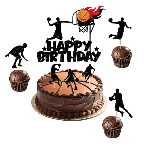 7 - Stück-Set glitzernde Basketball-Geburtstagstorten-Dekorationen - Funkender Sport-Thema für Baby-Shower, Themapartys & Tortenschmuck (Basketball-7) von JSRHEEM