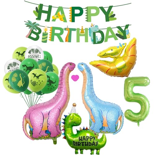 Dinosaurier Geburtstagsdeko, 5. Geburtstag Dinosaurier Alufolien Ballons, Dinosaurier Geburtstagsdeko für Jungen, Nummer Ballon 5 für Dinosaurier Dschungelparty Kindergeburtstag (Grün 5) von JSRHEEM