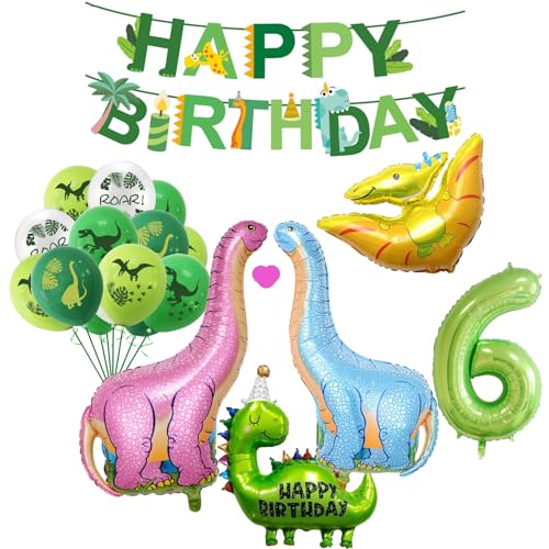 Dinosaurier Geburtstagsdeko, 6. Geburtstag Dinosaurier Alufolien Ballons, Dinosaurier Geburtstagsdeko für Jungen, Nummer Ballon 6 für Dinosaurier Dschungelparty Kindergeburtstag (Grün 6) von JSRHEEM