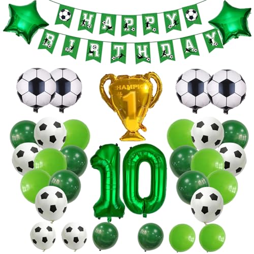 Fußball-Geburtstagsdeko für Jungen – Fussball Luftballon 10. Geburtstag, folienballon 10, Fußballballons, Pokal & Girlande – für Kindergeburtstage (Grün 10) von JSRHEEM