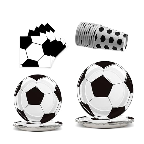 Fußball Party Dekoration Essgeschirr Set - 50 Stücke, Fussball Teller und Becher Setinkl. Servietten, geeignet für 10 Personen - Fußball Geburtstagsparty Dekoration​ (Football-1) von JSRHEEM
