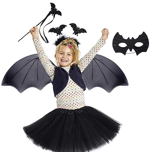 JSRHEEM Fledermaus Kostümset für Kinder - Tiara, Stab, Maske, Flügel und Tutu inklusive - Ideal für Karneval, Mottopartys und Halloween von JSRHEEM