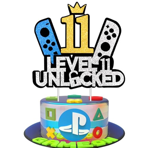 JSRHEEM Geburtstagskuchendeko für Gaming-Fans, Level 11 freigeschaltet, Glitzernde Spielkonsole, Cupcake-Topper für Jungen und Mädchen, Alter 11 Jahre (11 Jahre) von JSRHEEM
