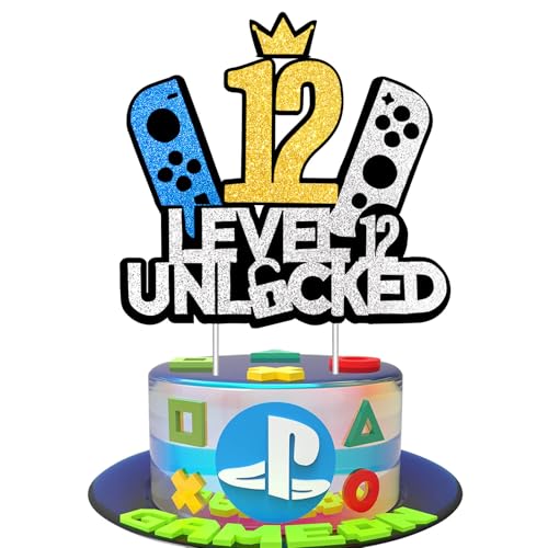JSRHEEM Geburtstagskuchendeko für Gaming-Fans, Level 12 freigeschaltet, Glitzernde Spielkonsole, Cupcake-Topper für Jungen und Mädchen, Alter 12 Jahre (12 Jahre) von JSRHEEM