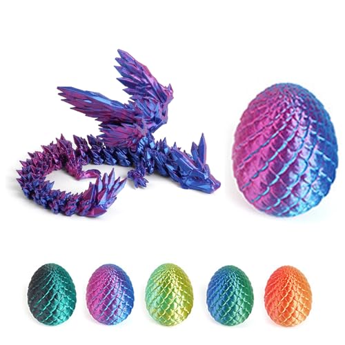 JSRHEEM Geheimnisvolles Drachenei mit 3D,drachenei mit Drache，drachenei,3D Drache- Drachenfigur - EIN magischer Dekorationsgegenstand und Geschenk (Fliegender Drache-Blau Lila) von JSRHEEM