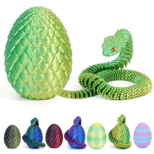 JSRHEEM Geheimnisvolles Drachenei mit 3D,drachenei mit Drache，drachenei,3D Drache- Drachenfigur - EIN magischer Dekorationsgegenstand und Geschenk (Schlange - Lasergelbgrün) von JSRHEEM