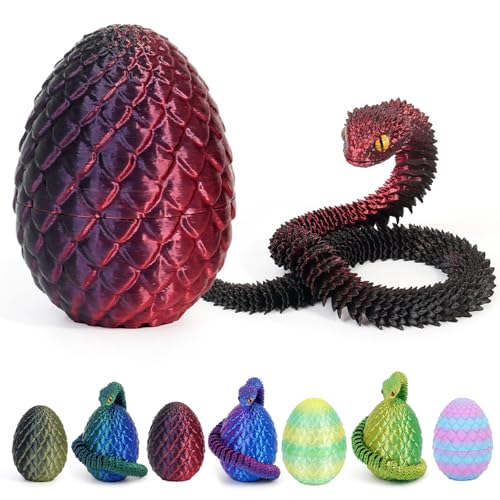 JSRHEEM Geheimnisvolles Drachenei mit 3D,drachenei mit Drache，drachenei,3D Drache- Drachenfigur - EIN magischer Dekorationsgegenstand und Geschenk (Schlangenlaserrot und Schwarz) von JSRHEEM