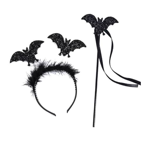 JSRHEEM Halloween stirnbänder，böse königin hörner haarreif，halloween accessories，Geeignet für Karneval Halloween Party Kleidung Haarschmuckkopf Ornamente (Fledermaus-Set) von JSRHEEM