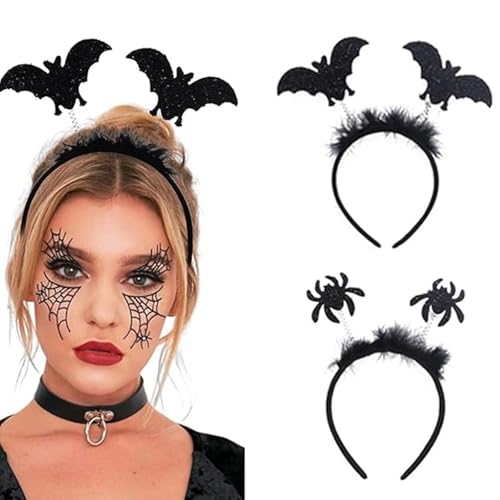 JSRHEEM Halloween stirnbänder，böse königin hörner haarreif，halloween accessories，Geeignet für Karneval Halloween Party Kleidung Haarschmuckkopf Ornamente (Spinne + Fledermaus) von JSRHEEM