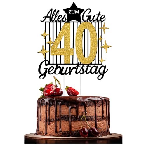 Torten Deko 18/20/30/40/50/60/70. Geburtstag – Goldene & Schwarze Kuchendeko | Happy 18th Birthday Cake Topper für Frauen & Männer (black gold 40) von JSRHEEM