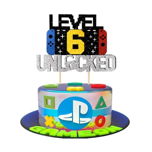 Videospiel Tortendeko Geburtstag, Glitzernde Spielkonsolen - Thema, Cupcake Topper, perfekt Gaming Cake Topper für 6 Jahre Junge und Mädchen Geburtstag (schwarzes Gold 6) von JSRHEEM