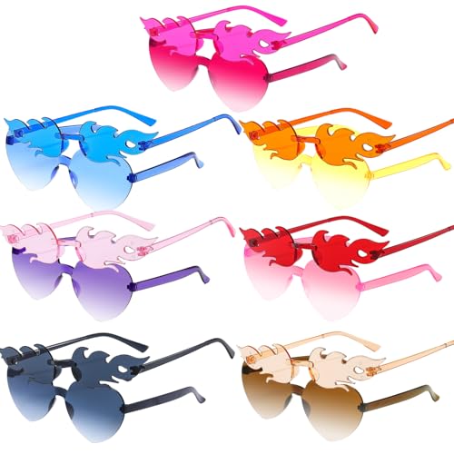 JSTHHTT 14 Stück Herz Sonnenbrille, Party Brille, Hippie Brille, Transparent Sonnenbrille Herzform Flammen Sonnenbrille für Fasching Requisiten Geburtstagsfeier für Kinder und Erwachsene von JSTHHTT