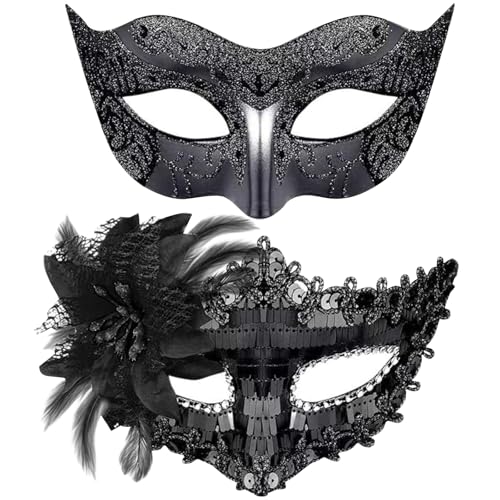 JSTHHTT 2 Pcs Maskerade Maske, Venezianische Maske Damen Herren, Venezianischen Maske Paar, Venezianische Maske, Venezianischen Maske für Damen Herren Halloween Karneval Party Kostüm, Schwarz JSTHHTT 2 Pcs Maskerade Maske, Venezianische Maske Damen Herren, Venezianischen Maske Paar, Venezianische Maske, Venezianischen Maske für Damen Herren Halloween Karneval Party Kostüm, Schwarz von JSTHHTT