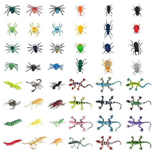 JSTHHTT 48 Stücke Tierfiguren Sammlung Insekten und Spinnen Spielzeug Set, Kunststoff Käfer Figuren Set, Tiere Figuren, Realistische Insekten und Käfer Spinne Echse für Kinder für Bildung Halloween von JSTHHTT