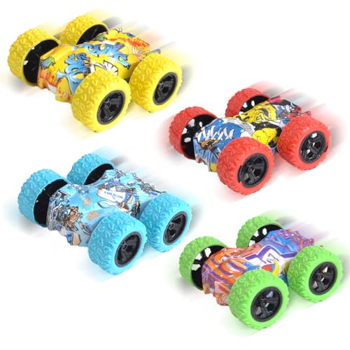 JSTHHTT 4er-Pack Monster Truck Auto Spielzeug, Monster Trucks Spielzeugg, Aufziehauto, Spielzeug Autos, Spielzeugautos ab 2 Jahre, Monstertruck (Graffiti-Ausführung) von JSTHHTT