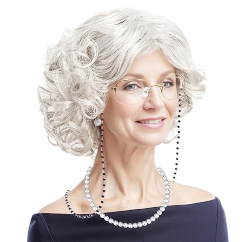 JSTHHTT 7 StüCk Oma PerüCke KostüM Alte Frau Set, Oma Cosplay ZubehöR, Oma-Brille Brillen Ketten, Perlenkette, Ohrringe, GroßMutter Alte Dame PerüCke FüR Fasching Karneval Weltbuchtag Halloween JSTHHTT 7 StüCk Oma PerüCke KostüM Alte Frau Set, Oma Cosplay ZubehöR, Oma-Brille Brillen Ketten, Perlenkette, Ohrringe, GroßMutter Alte Dame PerüCke FüR Fasching Karneval Weltbuchtag Halloween von JSTHHTT
