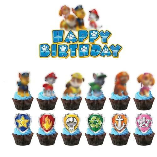JSTHHTT Kindergeburtstag Deko, Geburtstagsdeko Jungen, Dekorieren Cartoon Dog Folienballon, Happy Birthday Banner, Tortendeko, Tortendeko für Jahre Kindergeburtstag Partydeko (39) von JSTHHTT