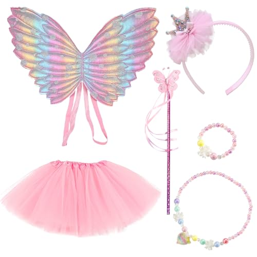 JSTHHTT Schmetterling Kostüm Kinder, Feen Kostüm Kinder für Mädchen, Mädchen Kostüm Schmetterling mit Tüllrock, mit Krone und Feenstäbe, für für Karneval Kostüm Kinder Requisiten von JSTHHTT