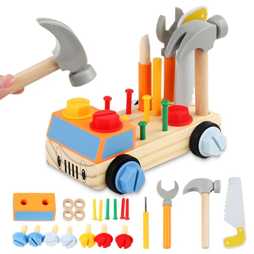 JSYPBOVT Werkbank Kinder ab 2 Jahre, Hölzern Werkbank Montessori Spielzeug Geschenk Junge Mädchen, Lernspiele Werkzeug Kinder ab 2 3 4 Jahre von JSYPBOVT