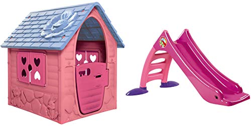 Dohany Spielhaus pink Kinderspielhaus Gartenhausmit Rutsche 120 cm Indoor Outdoor +2J von JT-Lizenzen