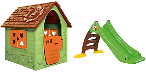 Dohany Spielhaus grün braun Kinderspielhaus Gartenhausmit Rutsche 120 cm Indoor Outdoor +2J von JT-Lizenzen