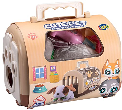 JT-Lizenzen Luna Kinder Spiel-Set Hunde 12-TLG. Plüschhund Transportbox braun mit Zubehör von JT-Lizenzen