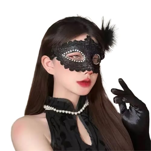 JTKSSCS Federn Maske Federmaske Make-up Maske Ball Party Spitze Halloween Requisiten(Black pattern) von JTKSSCS