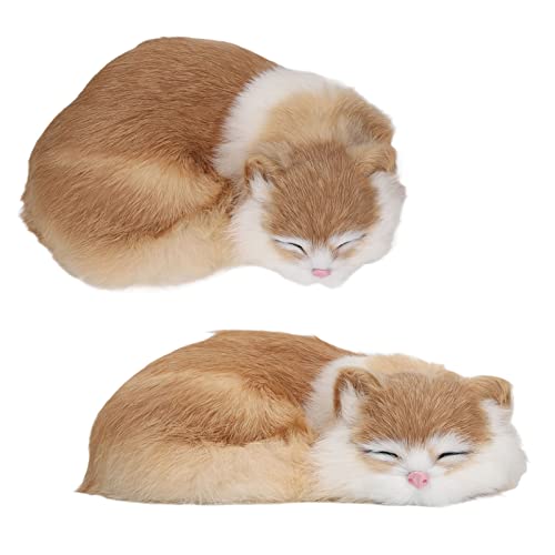 JTLB Pelzige Schlafende Katzenfigur, Realistische Simulation, Flauschiges, Dekoratives Plüsch-Schlafkatzenmodell für das Heimbüro von JTLB
