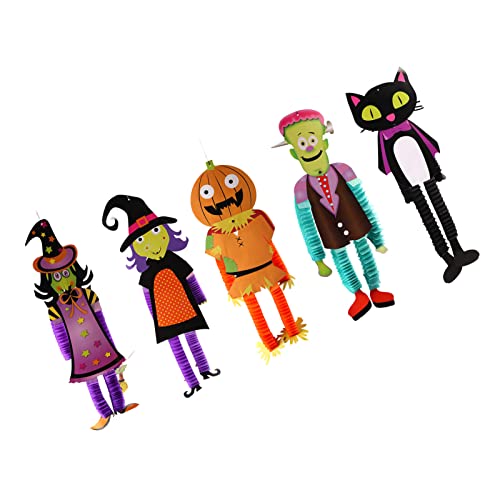 JTLB Set mit 5 Halloween-Papierdekorationen Zum Aufhängen, mit Einziehbarer Cartoon-Katze, Kürbis, Besenstiel, Hexe und Hulk für Saisonale Partydekorationen von JTLB