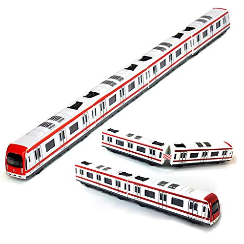 JTMM Zugmodell, 4-teiliges Wagenset Alloy City Rail U-Bahn-Zugmodell, 1/64-U-Bahn/Wagenmodell aus Aluminium, rot-weiß von JTMM