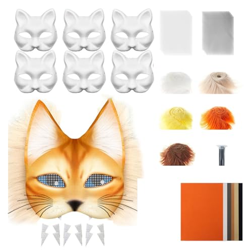 JTQYFI 29/42pcs Katzen Gesichtsmaske Weiße Papiermaske Unbemalte Maskeradenmaske Mit Pelzig JTQYFI 29/42pcs Katzen Gesichtsmaske Weiße Papiermaske Unbemalte Maskeradenmaske Mit Pelzig von JTQYFI